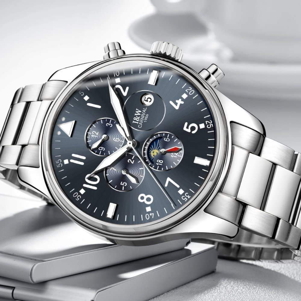 MASTOP Herren-Armbanduhr, mechanisch, hochwertig, Business-Stil, Edelstahlband, Saphir, leuchtend, klassisch, Kalenderfenster, wasserdicht, analoge Uhr