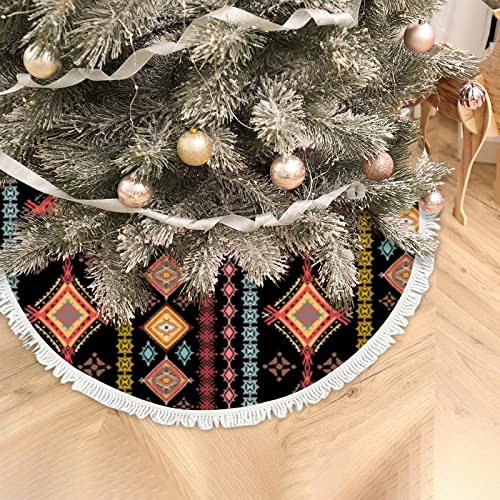 36 Inch Christmas Tree Skirt Ethnic Boho Geometric Tree Skirt Mat Decoration Holiday Party Farmhouse Xmas Tree Matfor Home Indoor Outdoor #TOP5