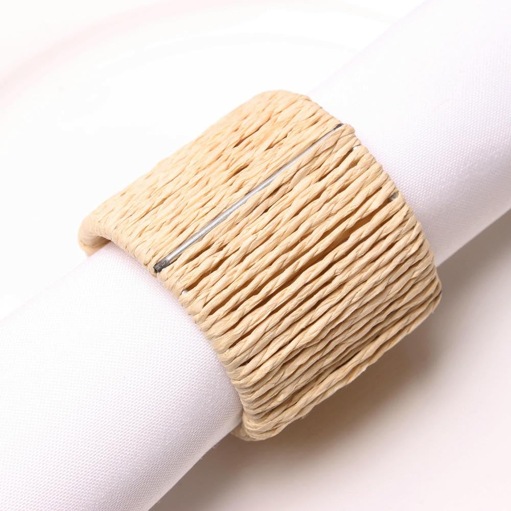 Décoration De Table Lot de 100 Ronds De Serviette Tissés a La Main Couleur Bois Naturel pour Hôtels Mariages Fêtes Et Banquets