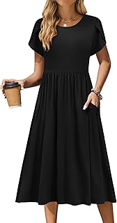 Women Summer Short Sleeve Midi Dress with Pockets Casual Aline Flowy Tsh...