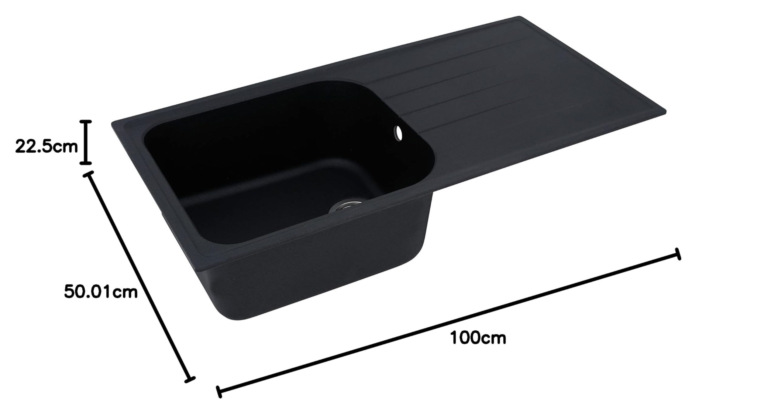 Respekta Lavello da Cucina Orlando in granito color Nero, Lavello da Incasso con 1 vasca, dimensioni 100 x 50 cm, Lavello Adatto per Mobili Sottolavello da 60 cm di Larghezza