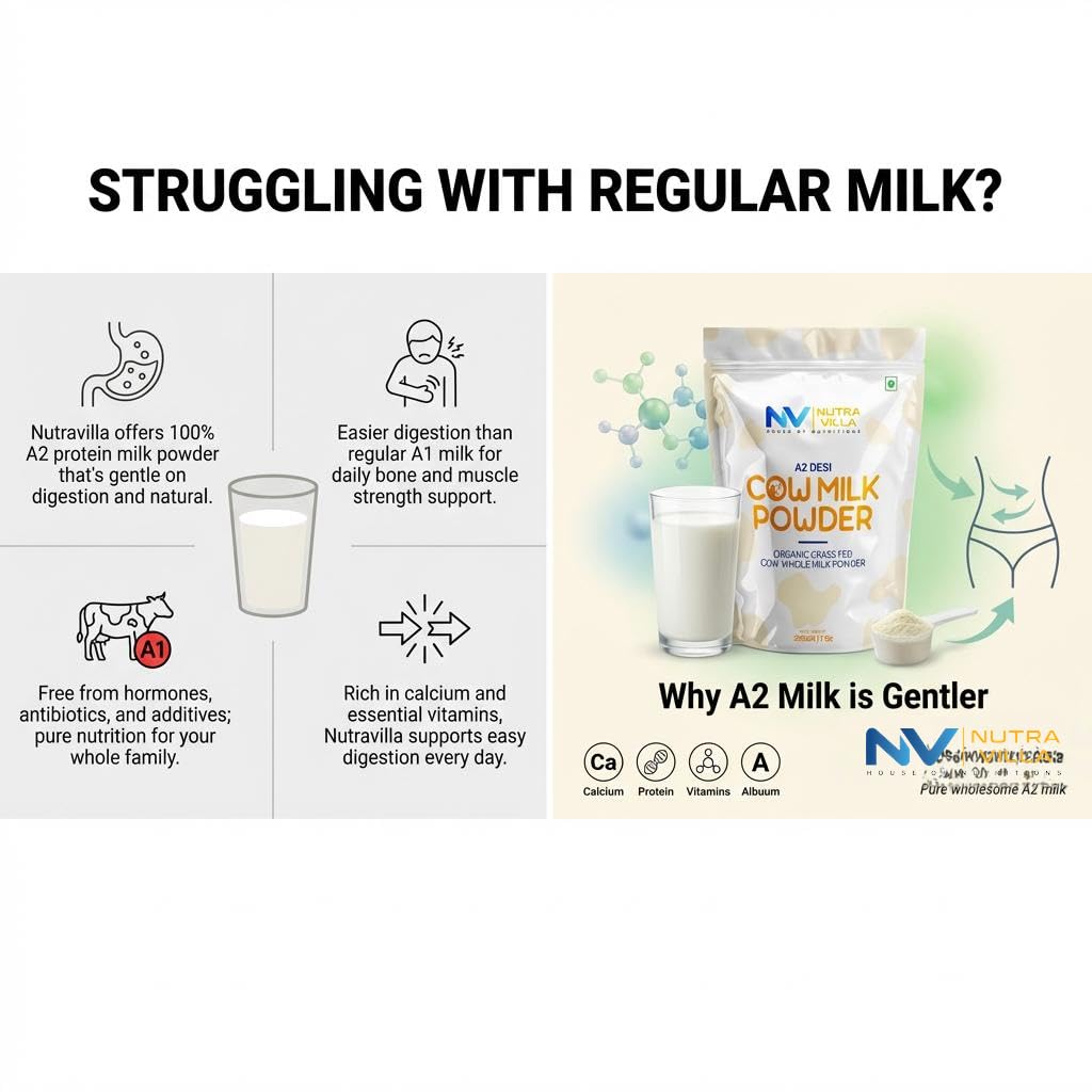 NutraVilla A2 Desi Cow Milk Powder 200g (7 oz) | Whole Milk Powder from Indian Desi Breeds (Gir, Tharparkar,Sahiwal, Rathi) | Rich & Creamy Taste | No Antibiotics, No Hormones