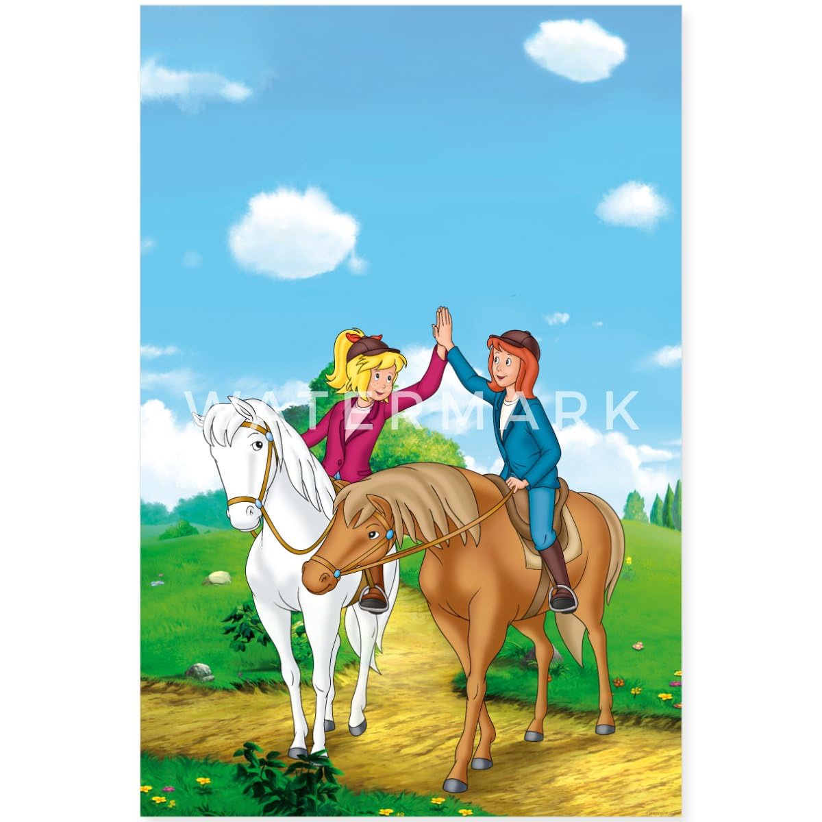 Spreadshirt Bibi und Tina Geben sich High Five Poster 60x90 cm, One size, Weiß