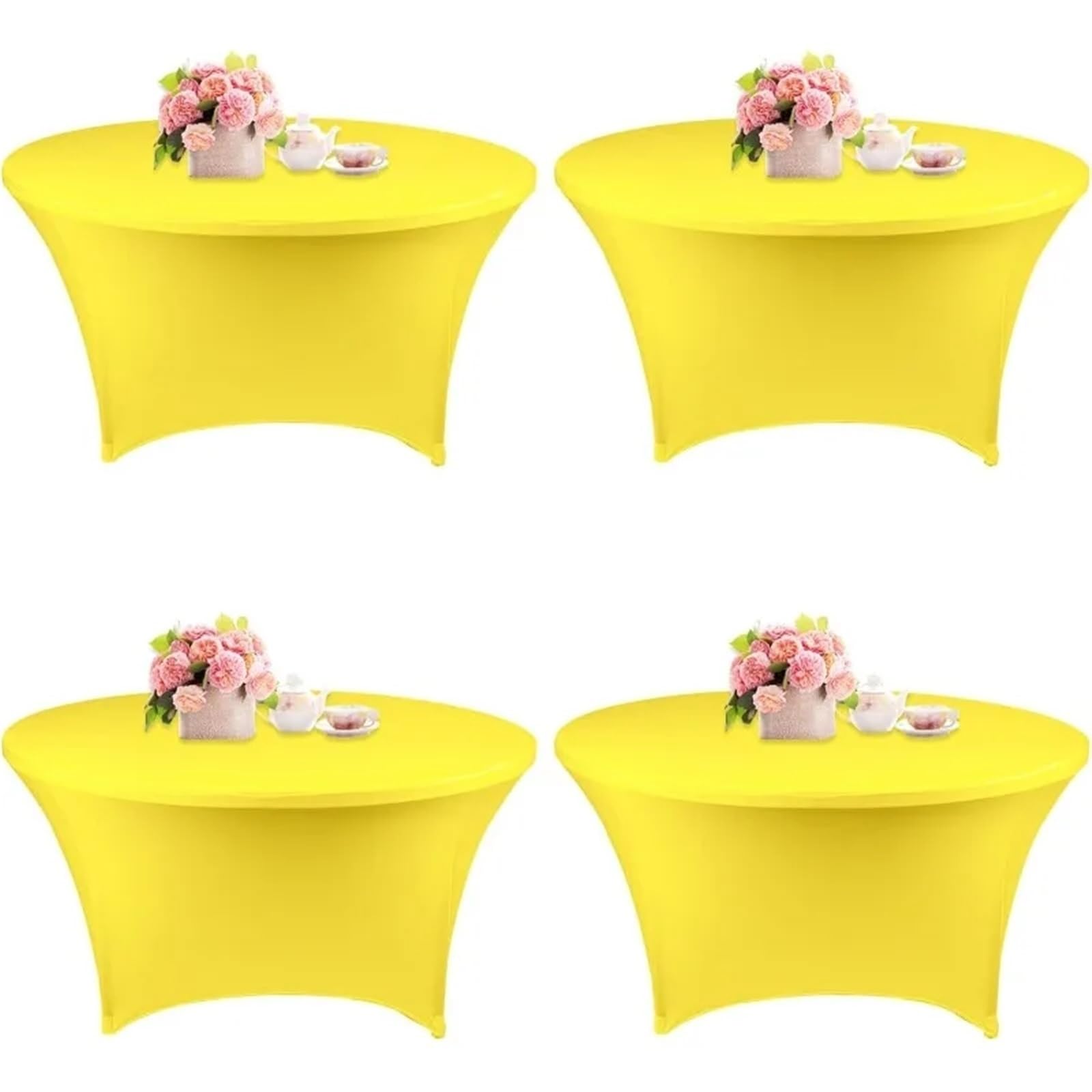 SNGUOQ 4 Pcs 5FT Round Spandex Tablecloth 60 Inch Stretchable Table Cover Washable and Wrinkle Resistant Cloth For Event, Wedding(Yellow,5 FT (60 in))