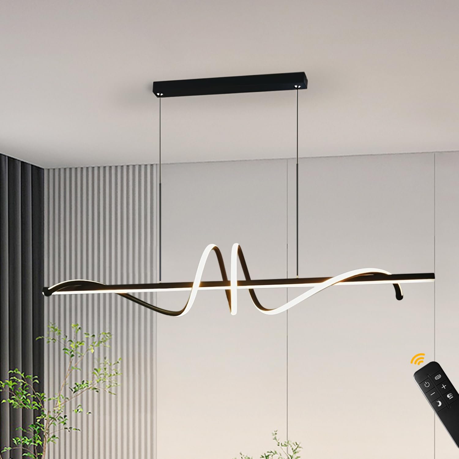 BTLINK LED Pendelleuchte 90cm Spirale hängeleuchte, Dimmbar 3000-6500K | Schwarz Pendelleuchte Esstisch,100cm Höhenverstellbar für Restaurants, Küche, Wohnzimmer