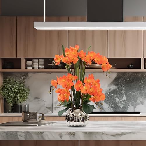 Vista 157 de CXGS Plantas artificiales de orquídeas artificiales de tacto real, orquídeas falsas en jarrón de cerámica de 20.9 pulgadas, orquídea falaenopsis