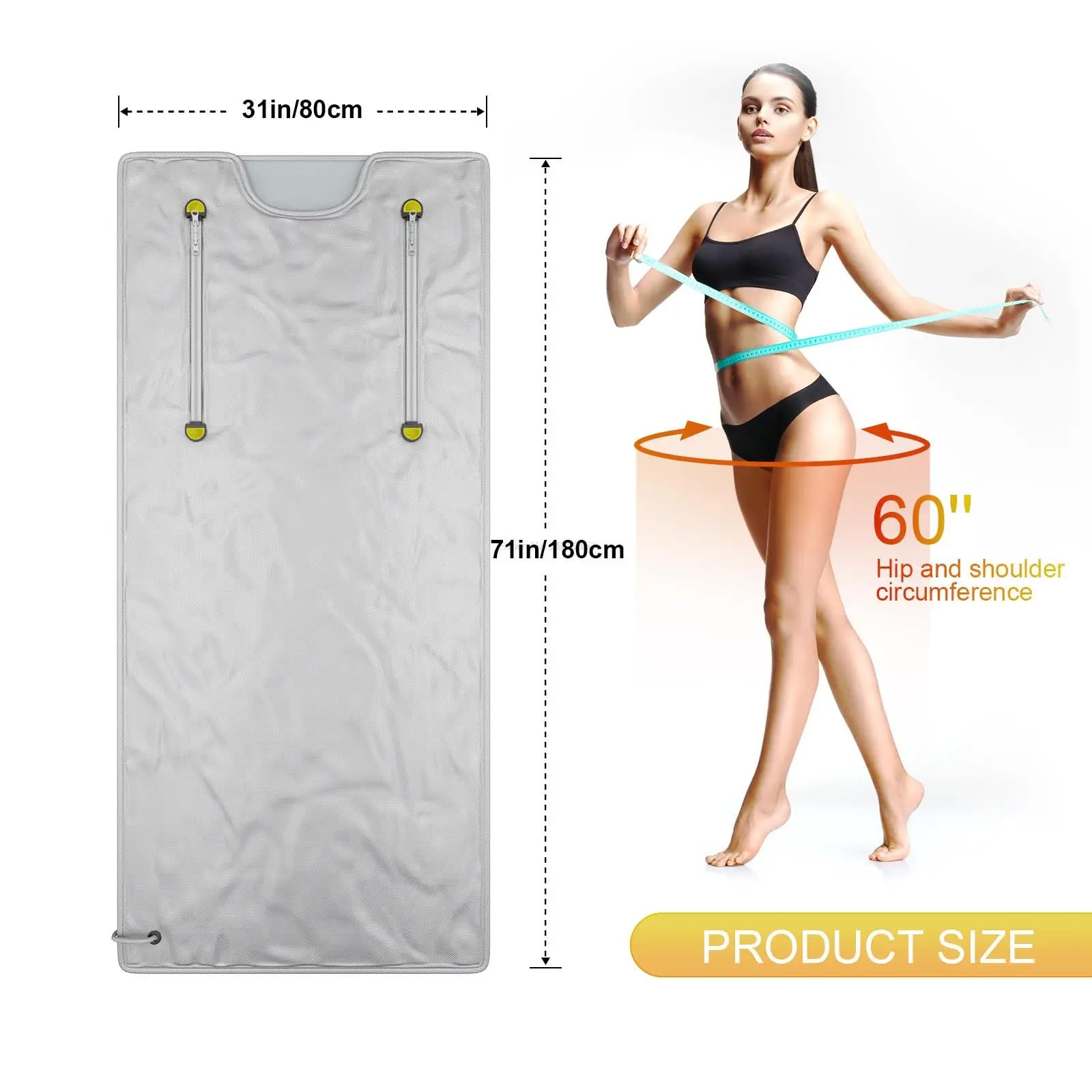 Manta De Sauna Infrarroja, Manta Térmica para Sauna Doméstica, Controlador De 2 Zonas, Ajustable De 35 a 80 °c, Vapor De Sudor por Infrarrojo Lejano, Deshumidificación, Desintoxicación Silver