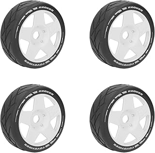 RC Wheels Tire, 4 PCS 1:8 GT RC Wheels Strong Grip Road Racing Tires Wear Resistant On Road Wheels with 17mm Adapter (White)