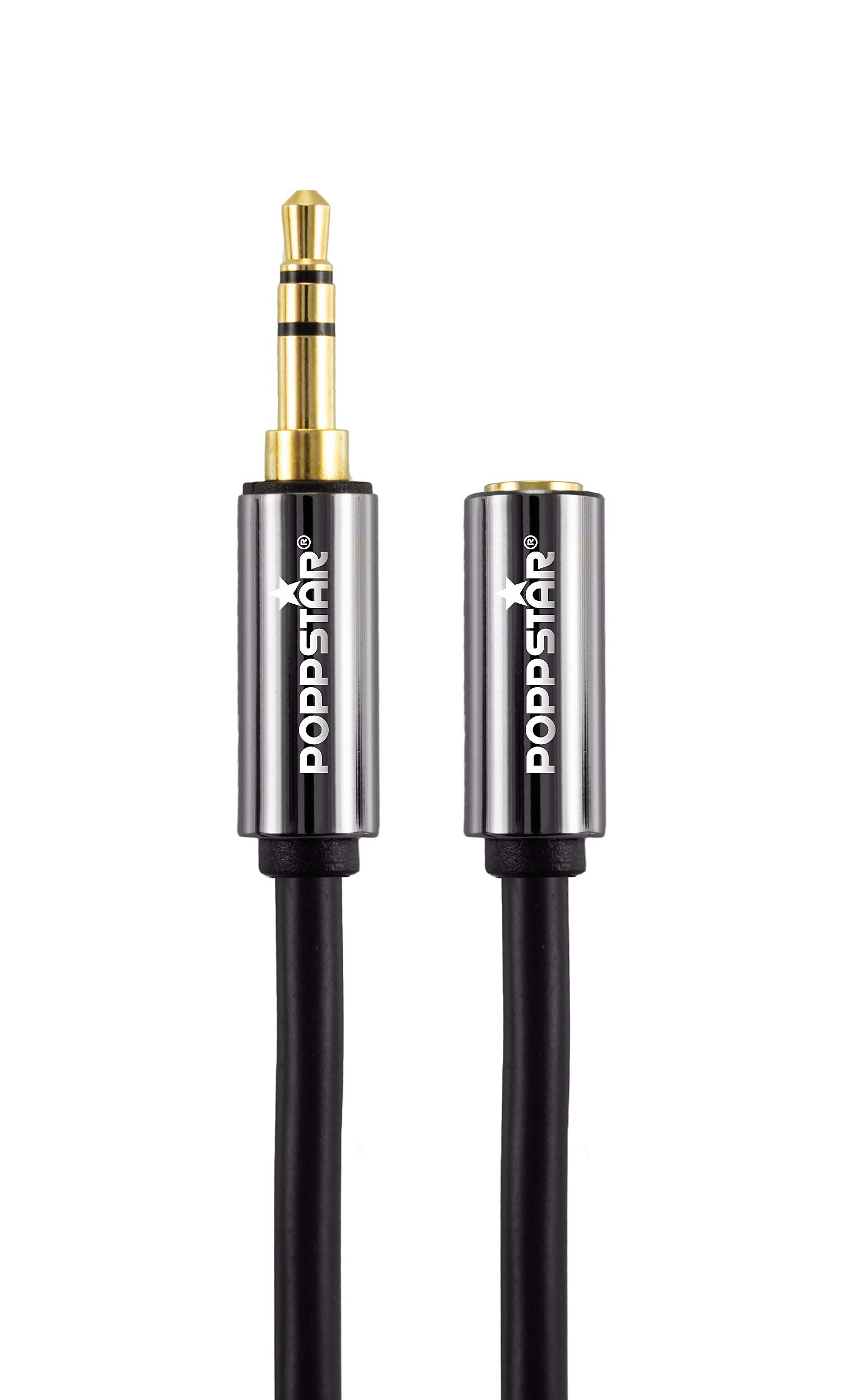 POPPSTAR 0.5m AUX 3.5mm Stereo Audio Lead (Male to Female, Gold-Plated), Headphone/Smartphone/MP3/Car Stereo Extension, Black - Image 2