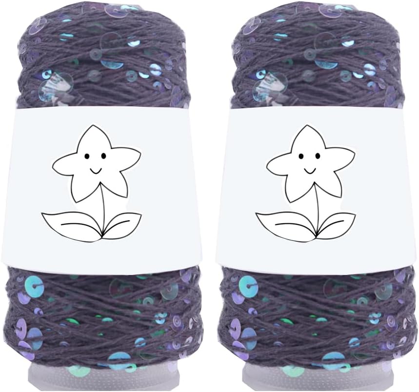 2 Balls Sequin Sparkle Cotton Yarn, Metallic Lurex Sequin Thread Accessories Knit it in Yarn for Knitting and Crocheting 100g (Carbon Grey, L)