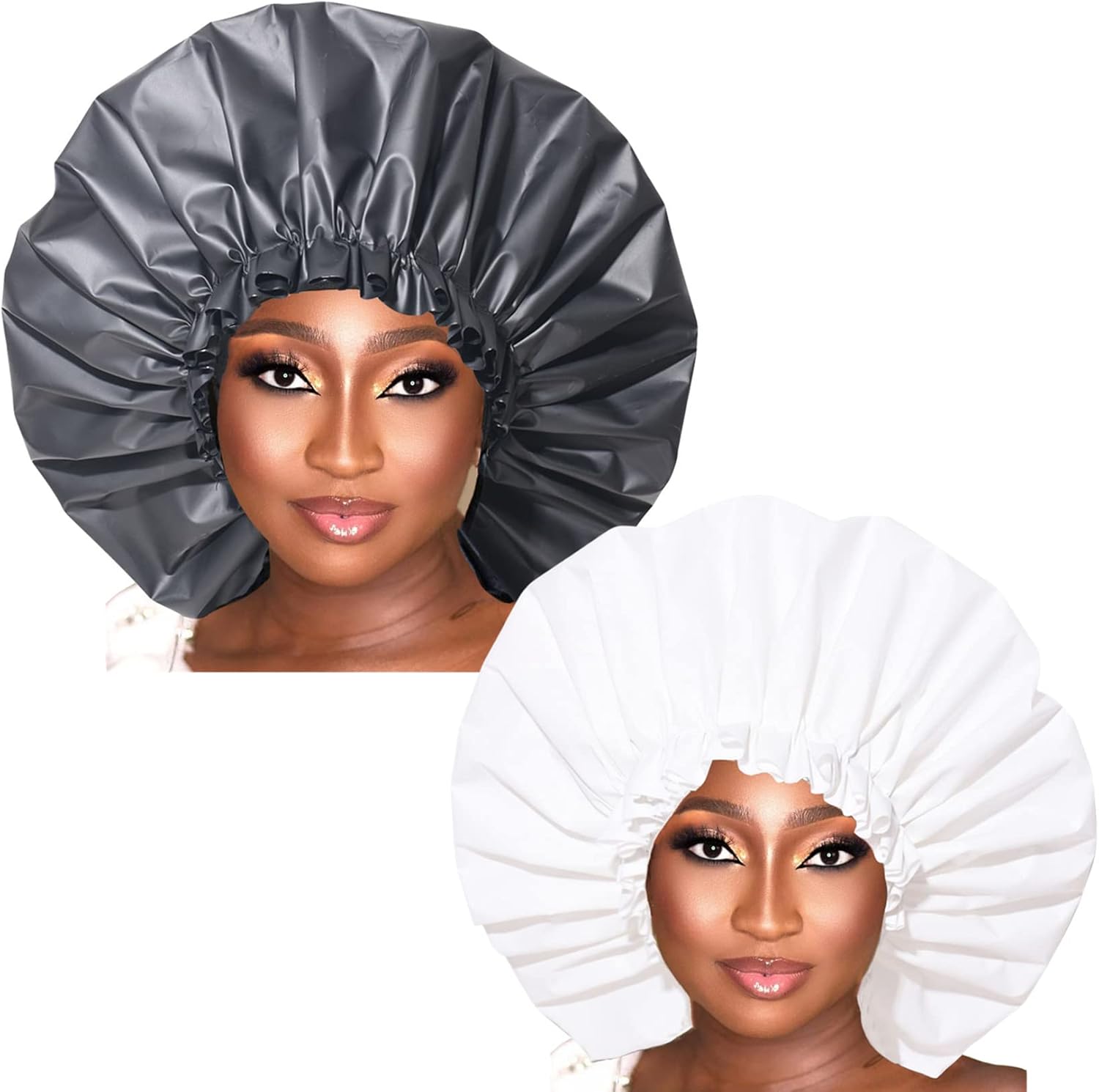 FIWOODELF Jumbo Shower Caps 2 Packs Waterproof & Adjustable & Reusable