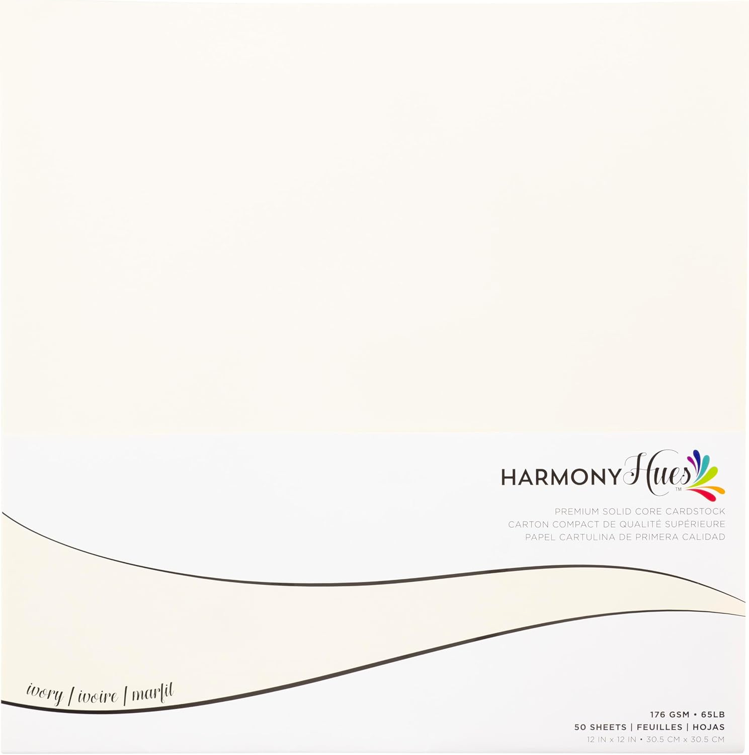 Cardstock 12 x 12 Paper Pack - 65lb Smooth Card Stock for Crafts, Cardmaking, Art Projects - 50 Square Scrapbook Sheets - Double Sided with Solid Core, Ivory