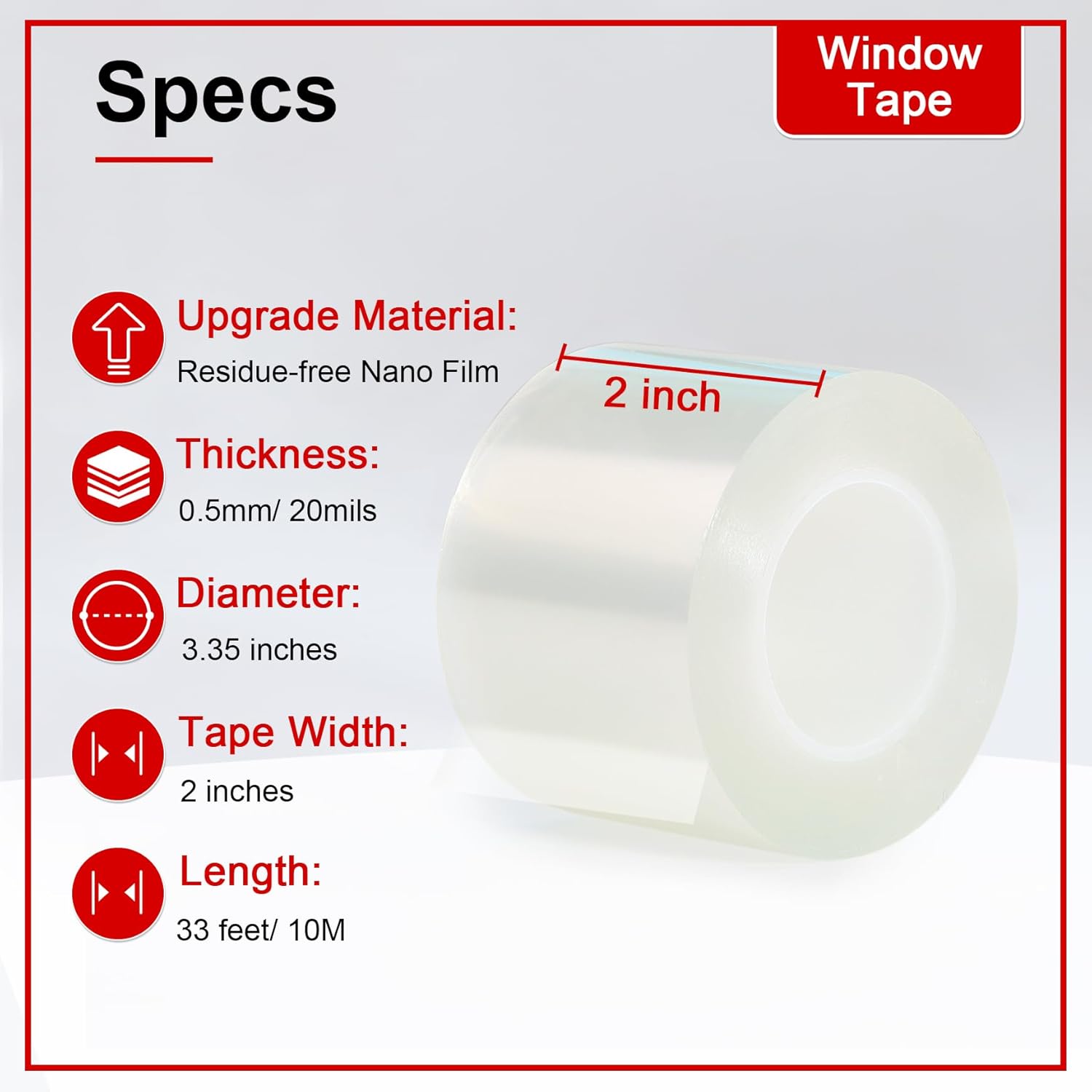 Window Sealing Tape 2 Inch x 33 FT Transparent Window Draft Insulation Residue-Free Clear Weather Stripping Caulk Tape Windproof Weatherproof Window Seal AC Units for Window Glass, Doors Gaps
