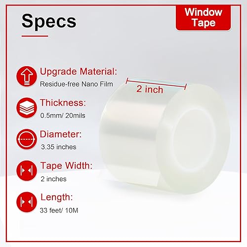 Miniatura 2 de PackYard Cinta de sellado de ventana de 2 pulgadas x 33 pies, aislamiento transparente de ventana, sin residuos, cinta de calafateo transparente a