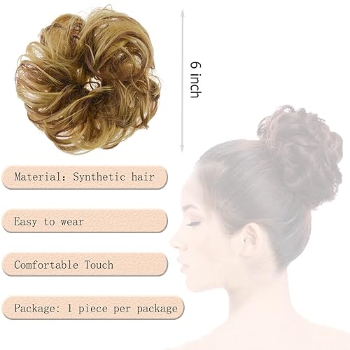 Miniatura 3 de Moño desordenado, moño de rosa desordenado, moño para mujer, pieza de cabello real para mujer, extensiones de cabello recogido, extensión de moño