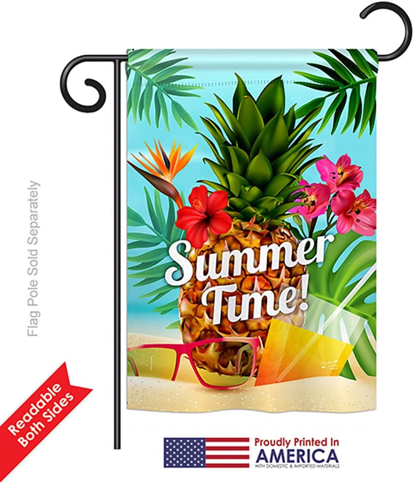 Summer Beach Time Garden House Flags Set Summertime Fun and Sun Pool Luau Tropical Party Season Outdoor Sunny Small Decorative Gift Yard Banner Double-Sided Made In USA 28 X 40