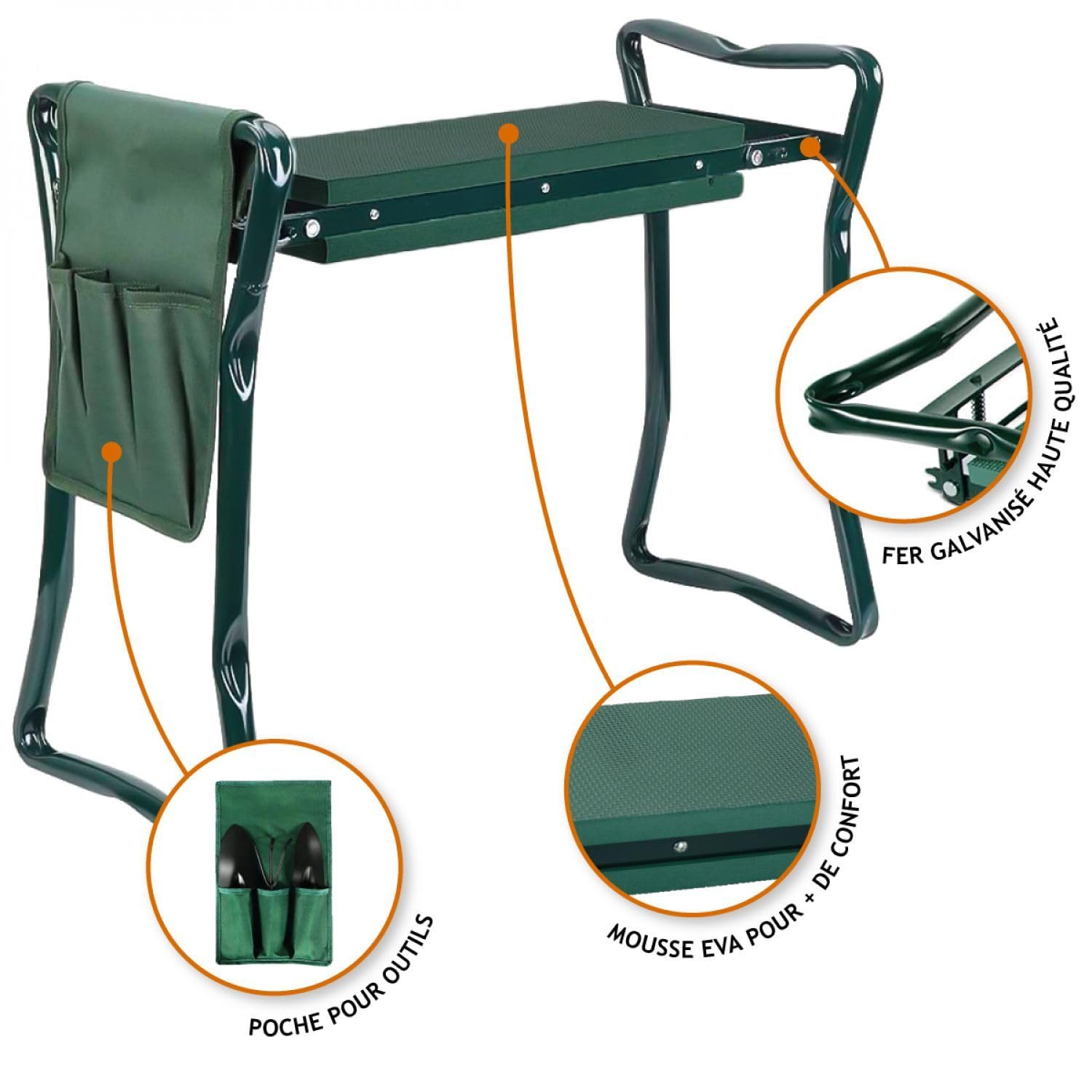 Linxor - Tabouret de Jardinage Pliable avec Rangement - Vert