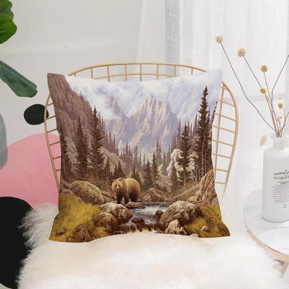 HYOSXW Cushion Cover,Throw Pillow Case Home Decorative for Living Room Bedroom Sofa Chair 16X16 Inch,Grizzly Bear in the Rocky Mountains,Pillowcase 40X40cm