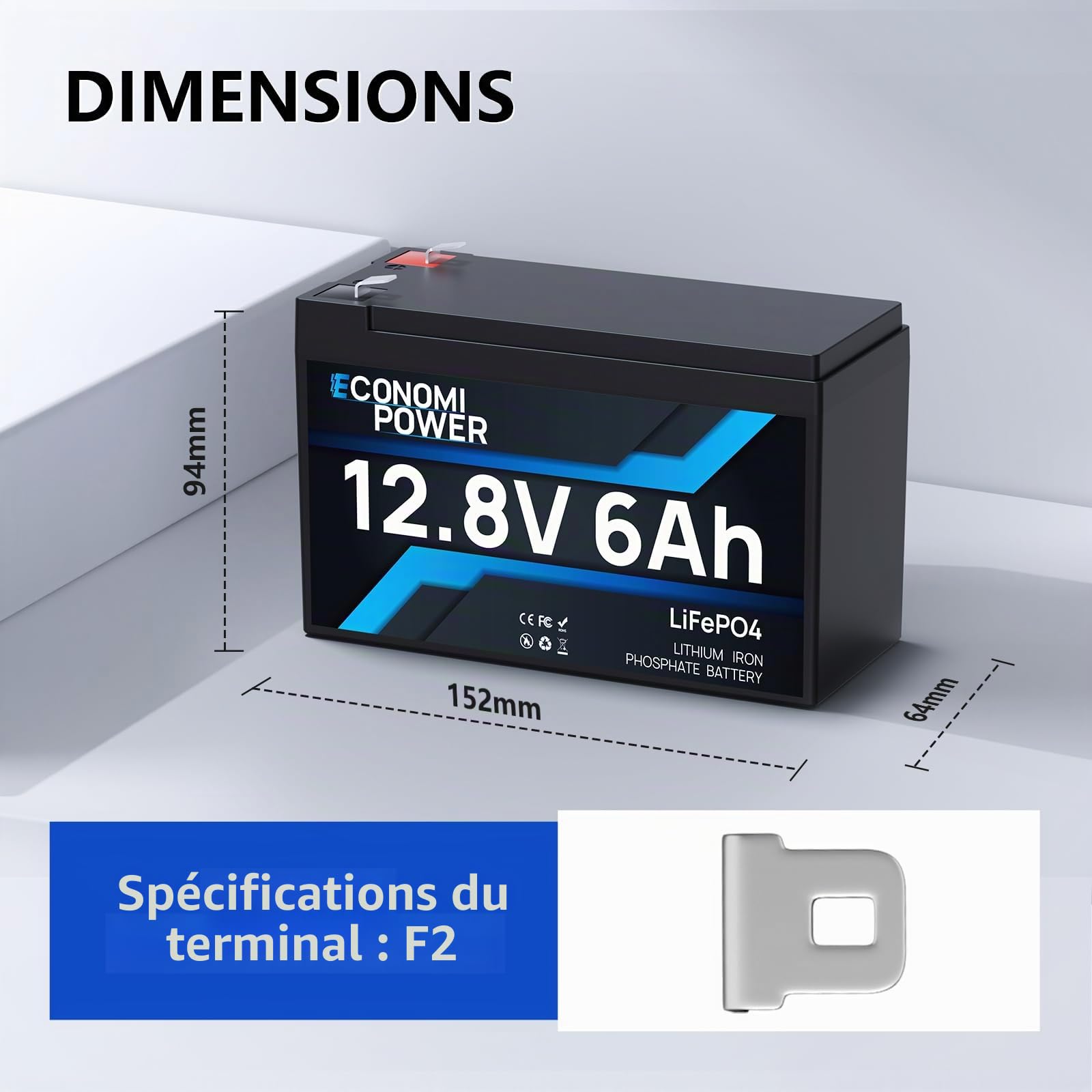 Batterie 12V 6Ah LiFePO4, Batterie 12V Deep Cycle 5000+, BMS 6A intégré, Puissance de secours à domicile pour les jouets d'enfants, Power Wheels, Camping, Fish Finder et petits UPS