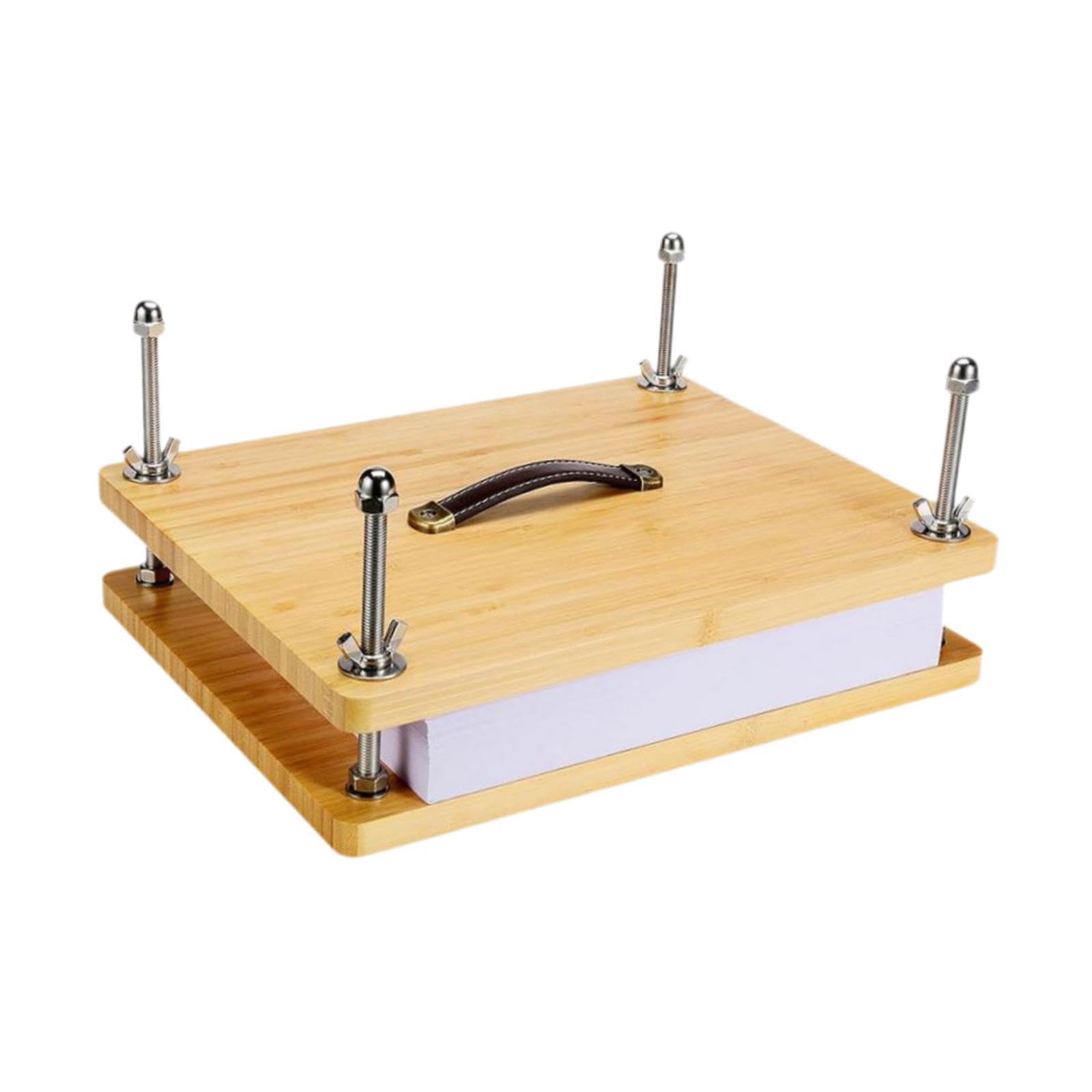Pressa per Libri in Legno Macchina Rilegatrice Bambù Pressa Carta Leggera Strumento con Manico Adatta per Album Documenti Cartoleria Uso Domestico Fai, 29.5x19.5 Cm