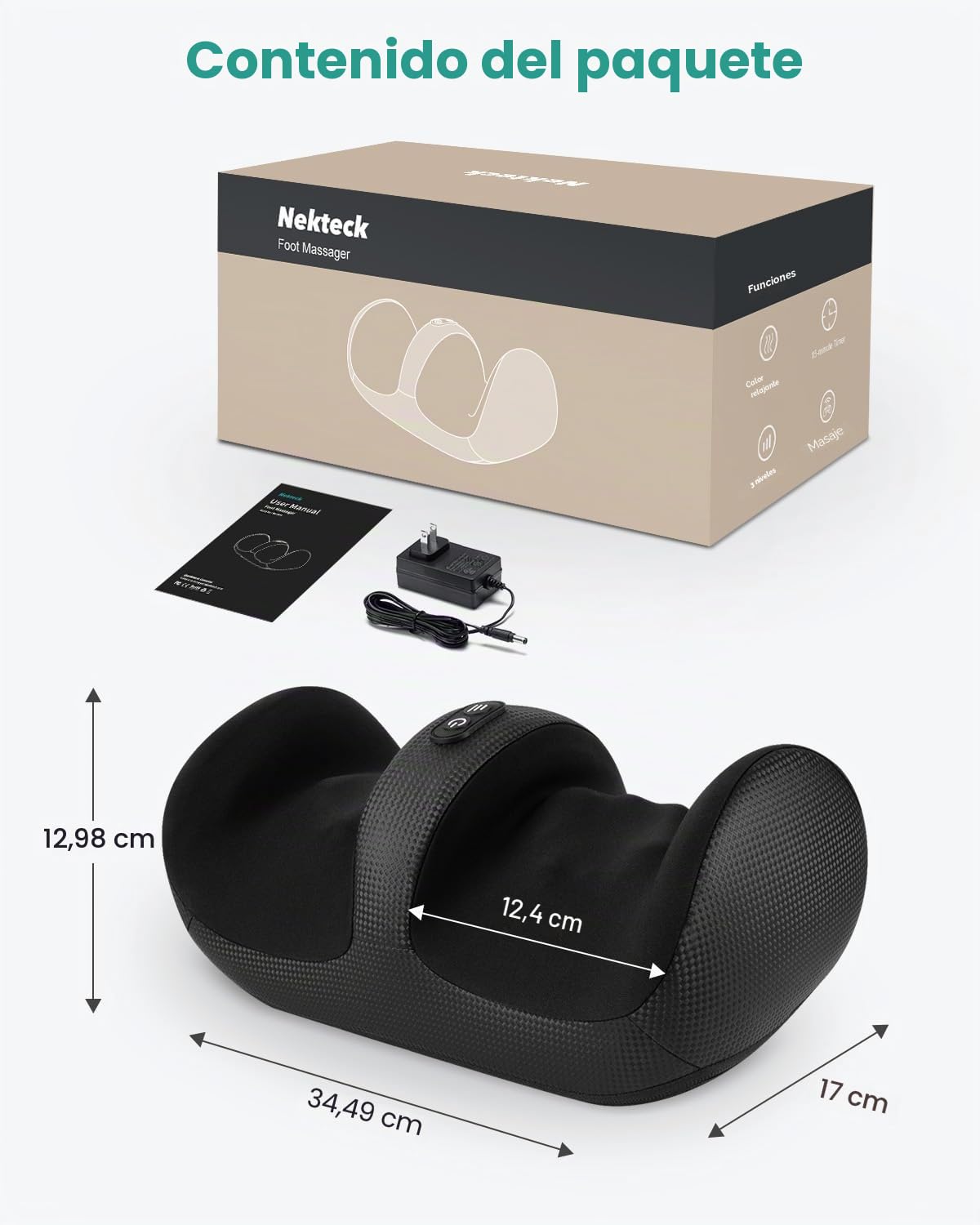 Nekteck Masajeador de Pies con Calor, Máquina de Masaje Shiatsu, Amasado Profundo, Compresión de Aire, Mejora la Circulación Sanguínea, para Uso Doméstico u Oficina (Negro)