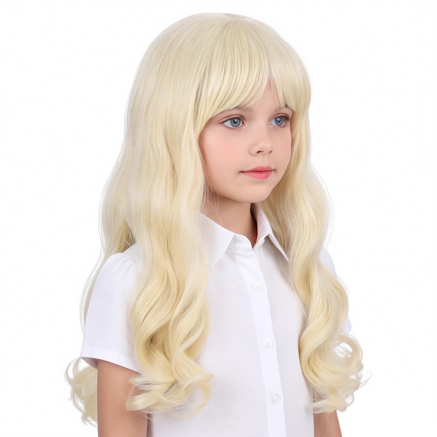 WAVELNM Kids Blonde Wig Light Blonde Wavy Curly Child Wig Long Blonde Wigs with Bangs for Girls