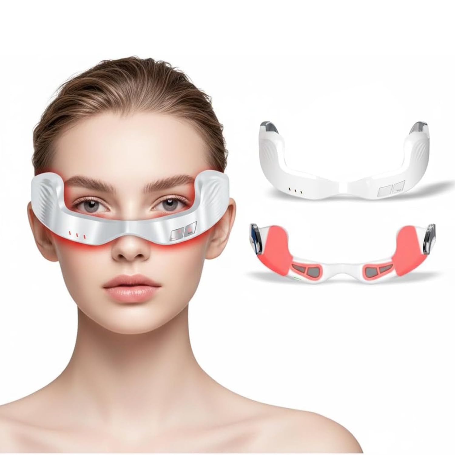 Red Light Therapy Device Glasses for Under Eyes Eye Massager with Microcurren 650nm Light to Reduce Dark Circles