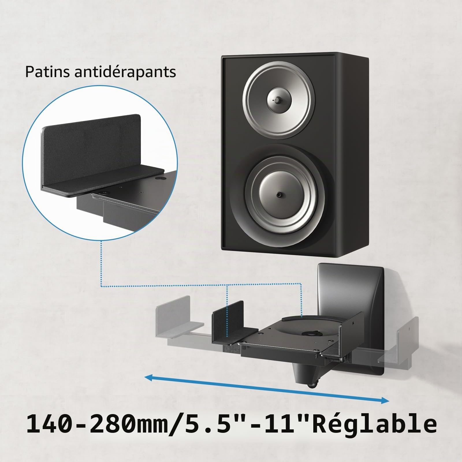 PUTORSEN Support Mural Universel pour Haut-Parleur, Support Mural pivotant et réglable pour Haut-parleurs ambiants, Peut Supporter jusqu'à 15 kg chacun, Noir