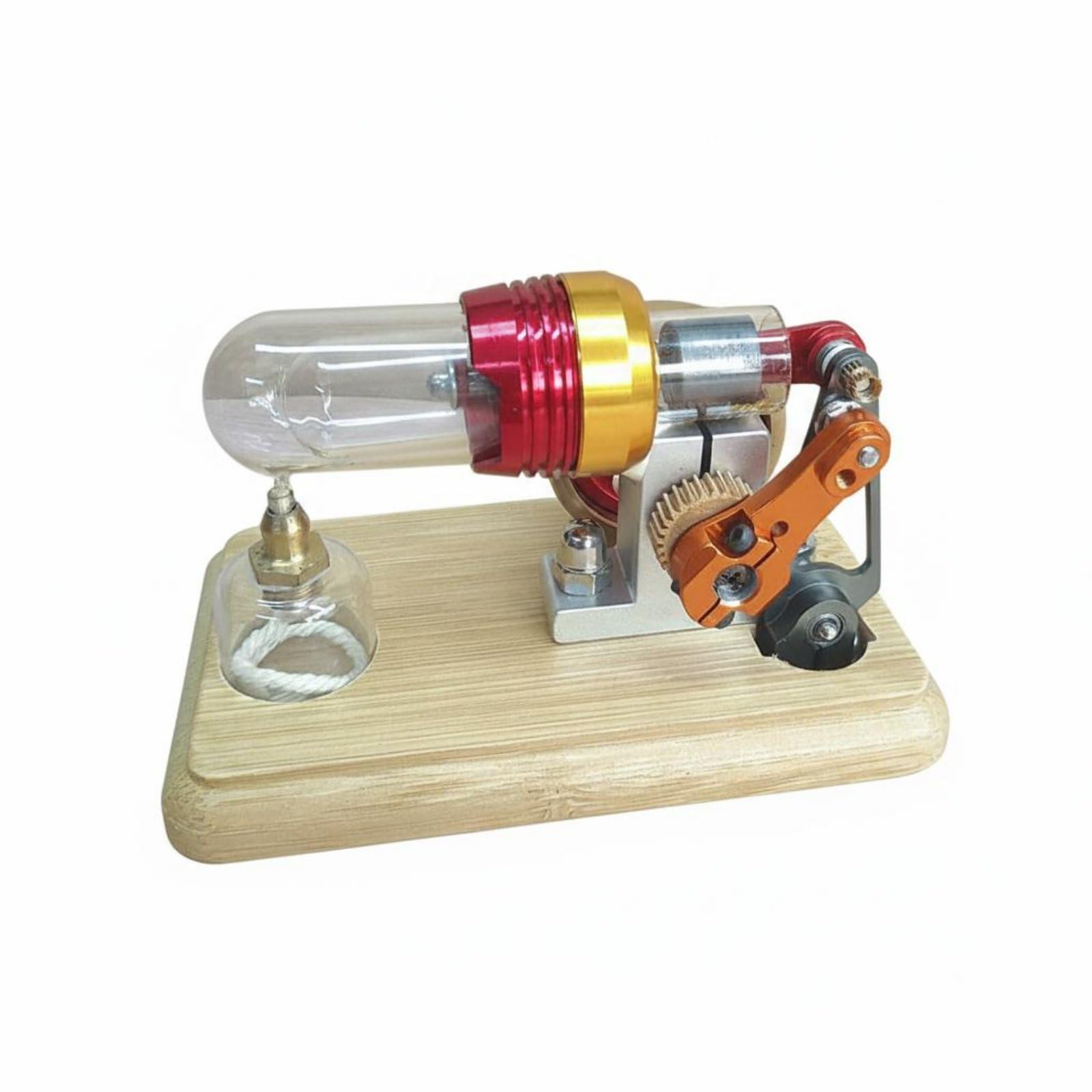Physik Experiment Motor Modell Stirlingmotor Antriebsmodell Lehrmittel Tischdekoration Aluminiumlegierung Glas Bambus für Unterricht Labor Arbeitsplatz Schreibtisch