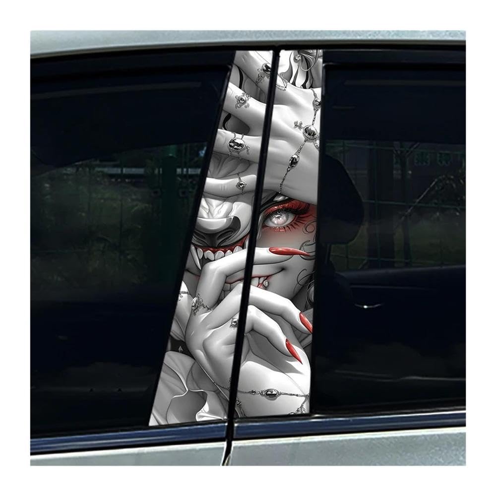 Decorative Items 2pcs Car Center Pillar Sticker Wolf Devil Girl Auto B Pillar Protective Film Decoration Sticker(G)