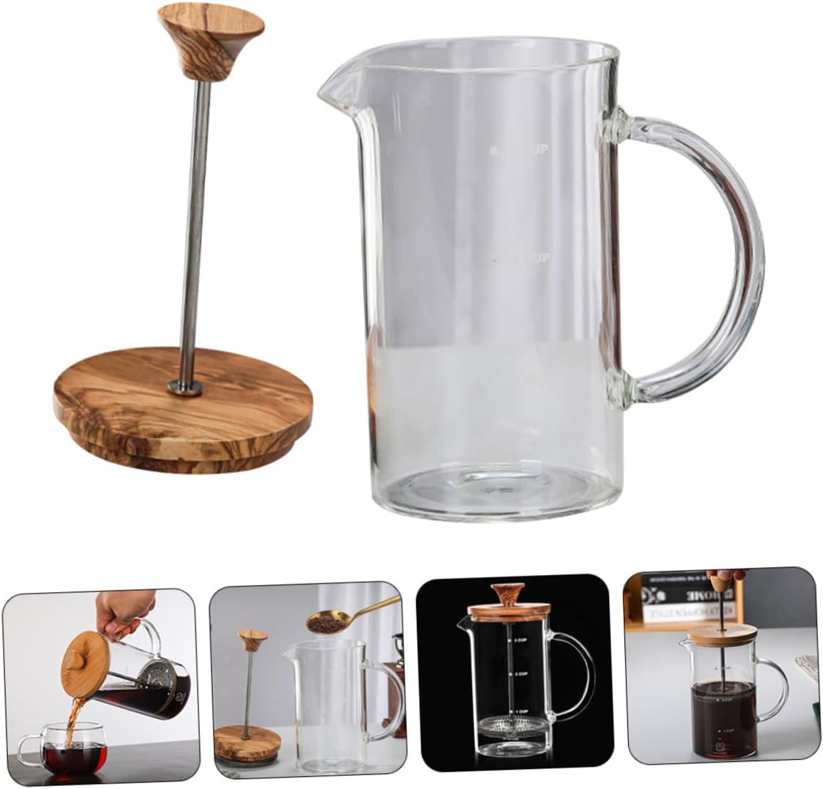 Heat-resistant Manual Coffee Glass Press Pot with Lid Borosilicate Glass Coffee Maker for Kitchen Precise Scale Line for Easy Brewing Stylish Manual Coffee Press for Home Use