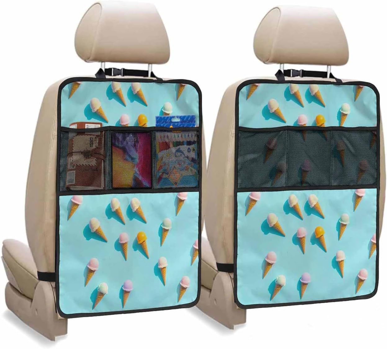 Car Seat Protector, 2 Pack Kick Mats Back Seat Protector Quote Live Simple Sunflowers Glass Vase Vintage Turquoise Waterproof Backseat Cover for Kids Universal Fit Automotive Interior Protectors