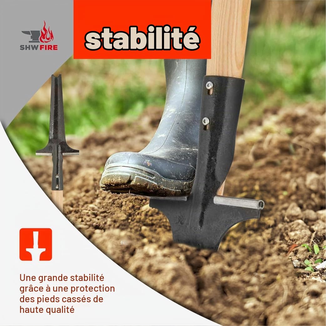SHW-FIRE Désherbeur professionnel avec manche en bois de frêne de 82 cm – Forgé à la main avec marche pratique
