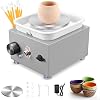 Mini Pottery Wheel, Couleeur 2000RPM & 10/6.5cm Plates Pottery Wheel, Adjustable Speed Electric Pottery Wheel with Shaping Tools for Pottery DIY Shops, Pottery Teaching, Children & Kids(Gray)