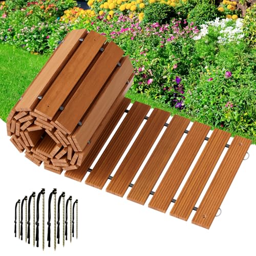 Amazer Wooden Garden Pathway, 12 FT Roll Out Straight Garden Walkway, Widened Plank Non-Slip Outdoor Walkway Path with 8 Stakes, Garden Lawn Boardwalk Paver for Outside Walkway Backyard, Natural Color