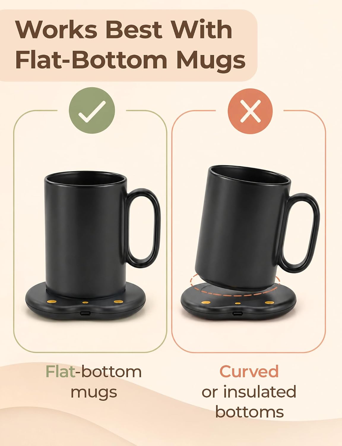 Wireless Heated Mug with Charging Base, 350 ml Ceramic Cup, Heart Shaped Warming Plate, Temperature Control, USB Type C, Black
