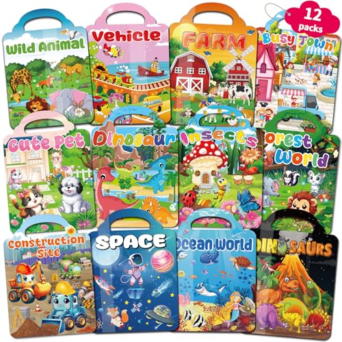 Kalysky 12 Set Reusable Sticker Books for Toddlers 2-4 1-3, Kids 3D Puffy Sticker Activity Books, Birthday Party Favors Goodie Bags Stuffer