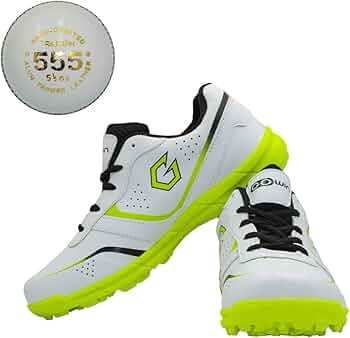 Gowin Academy White/Green Cricket Shoes Size-3 with TR-555-W Cricket Leather Ball Alum Tanned White