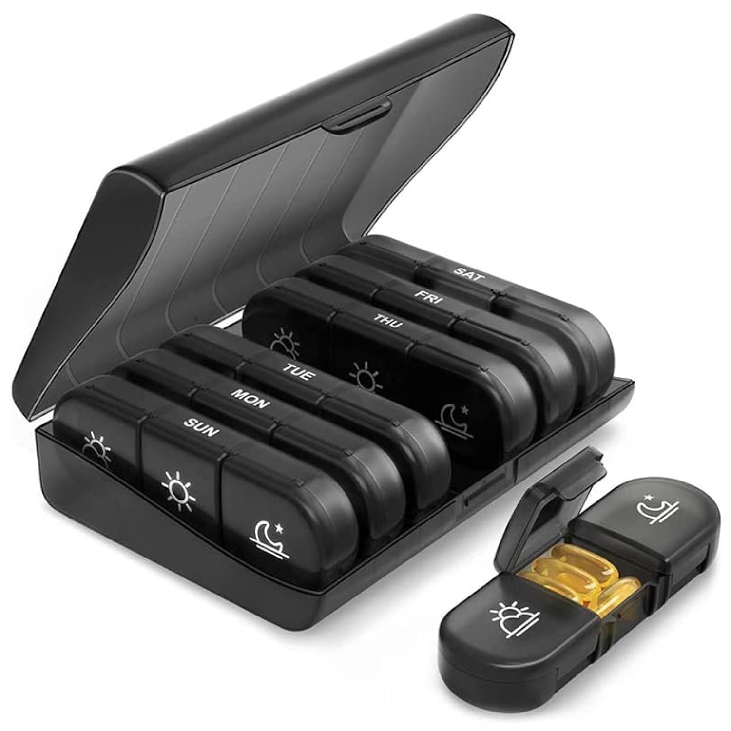 TIMICAREWeekly Pill Organizer,3-Times-A-Day 7 Day Pill Box, Large Pill Case Pill Box for Pills/Vitamin/Fish Oil/Supplements [Black]