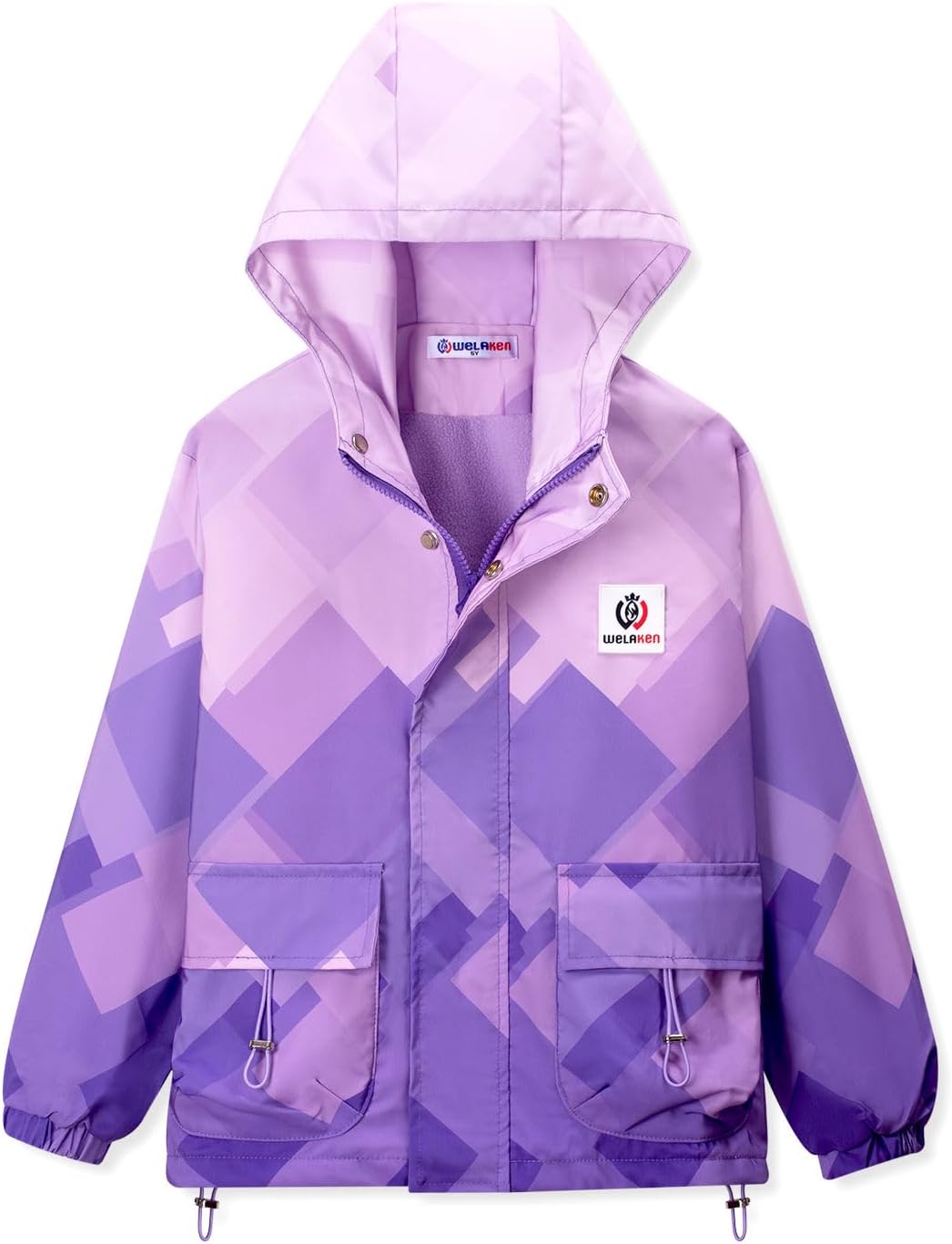 WELAKEN Girls Water-Resistant Jacket with Fleece Lining and Pockets – Kids Zip-Up Hooded Coat