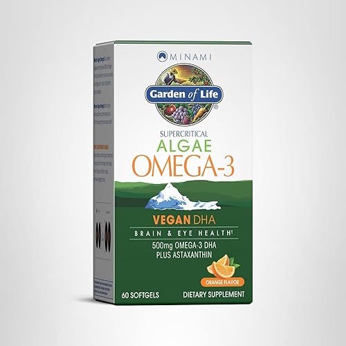 Vista 6 de Garden of Life Minami Algae Omega 3 DHA vegano para la salud cerebral y ocular - Sabor naranja, 500 mg de aceite de algas vegano DHA Omega-3 a base