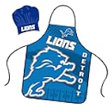 Detroit Lions Apron Chef Hat Set Full Color Universal Size Tie Back Grilling Tailgate BBQ Cooking Host