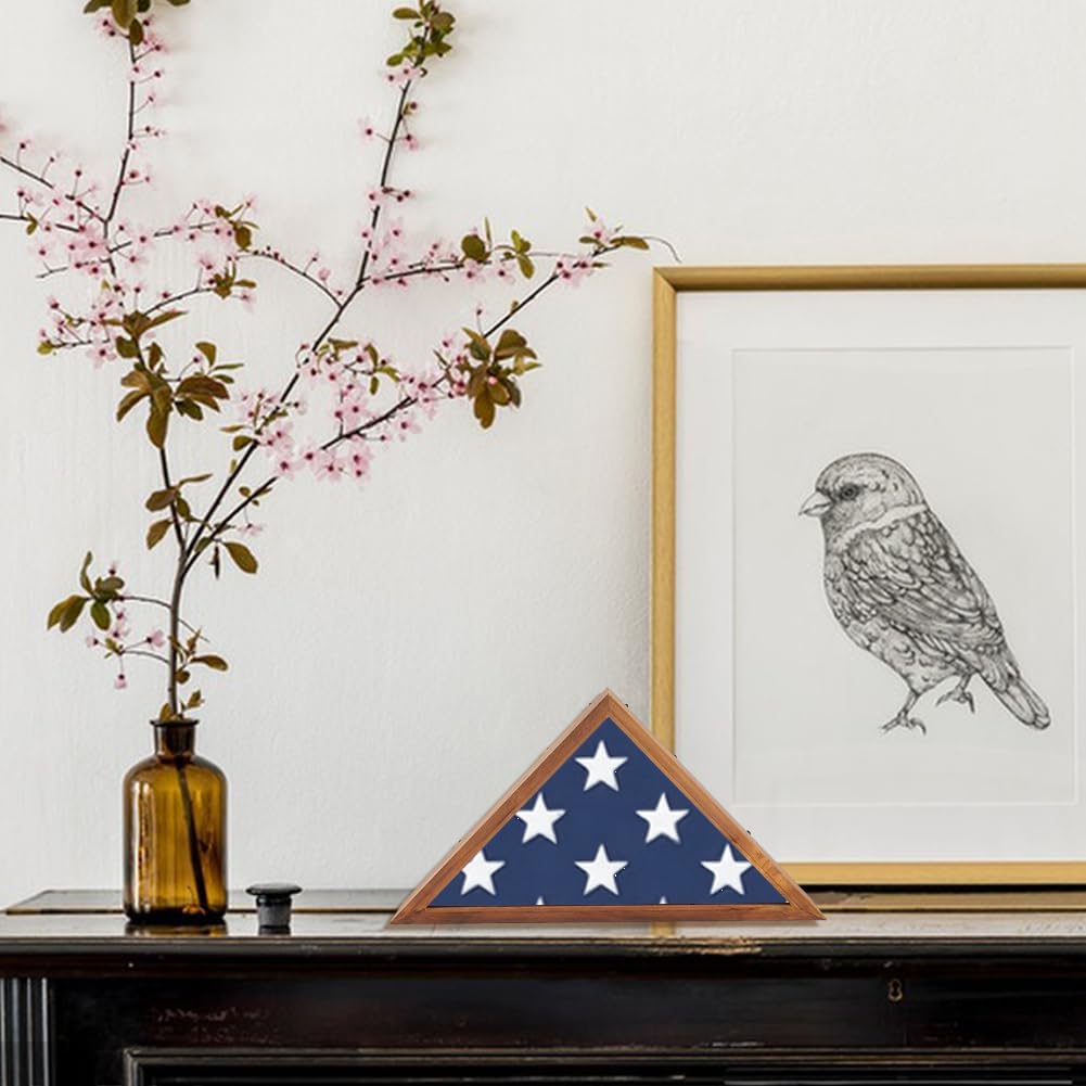 DICOSMETIC Wooden Flag Display Case for 3"x5" Folded American Flag 44x23x8.5cm Small Military Flags Frame Wall Mounted Flag Cases for Veterans with Clear Acrylic Windows for Home Decor