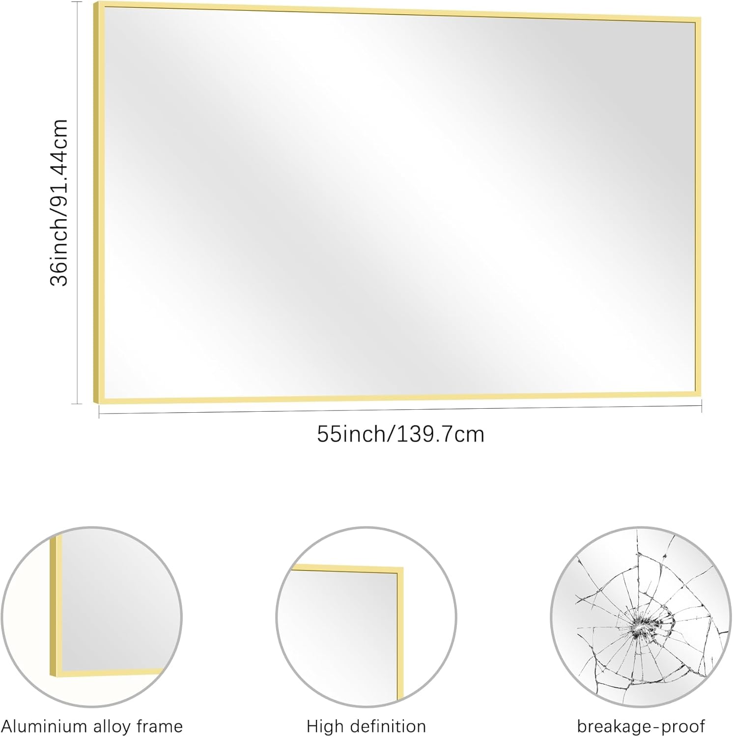 COFENY 36x55inch Bathroom Mirror, Gold Rectangle Mirror with Thin Metal Frame, Large Rectangular Wall Mirror for Bathroom, Living Room, Hair Salon, Big Farmhouse Mirror Hang Horizontal/Vertical