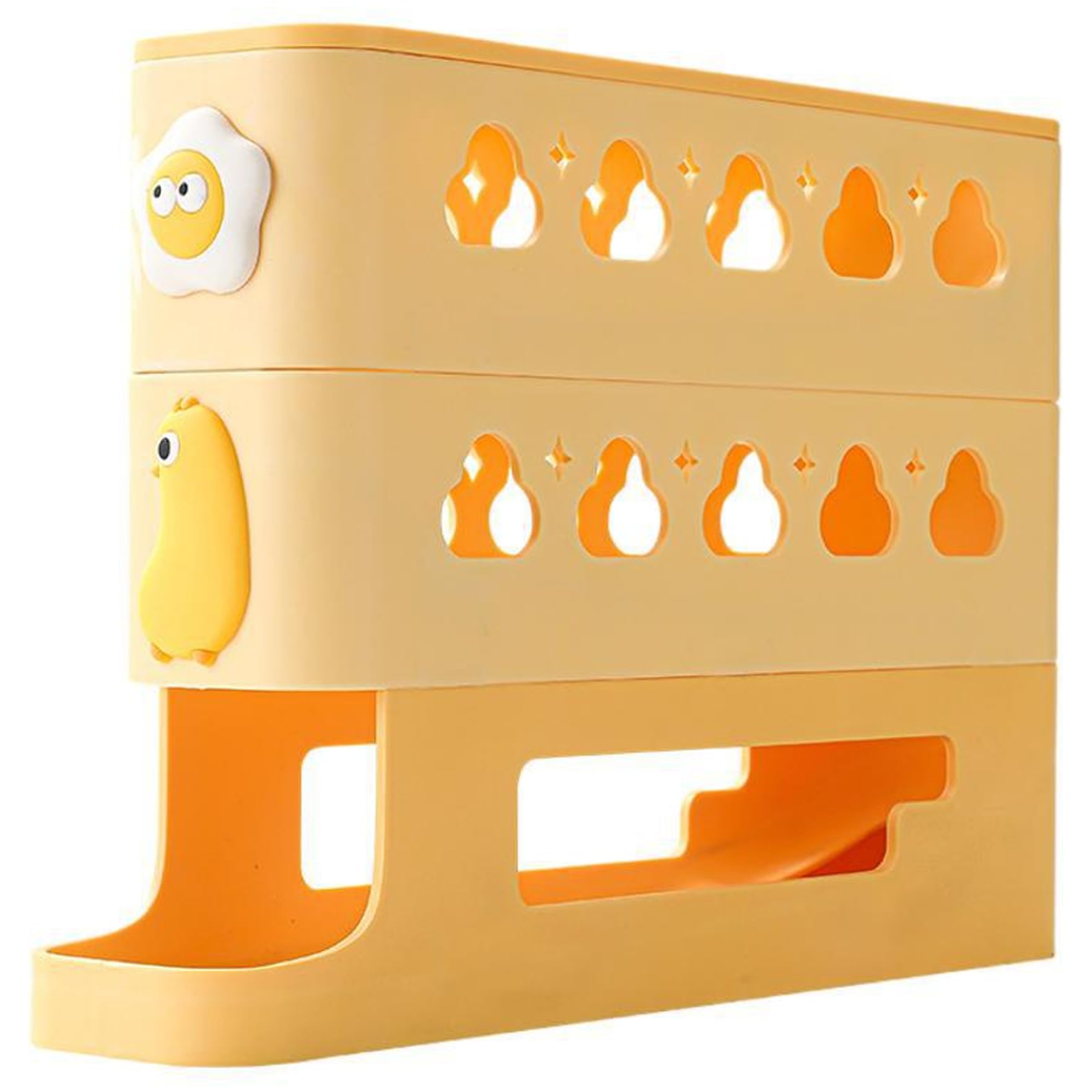 Hotainoys Yellow Egg Dispenser For Refrigerator, 4-Layer Automatic Rolling Egg Holder, Food Grade Storage Container For Fridge Door & Pantry Dispenser