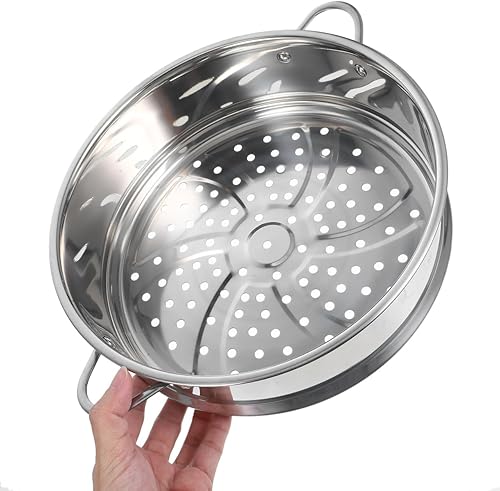 Miniatura 9 de Hemoton Cesta de vapor multifuncional de acero inoxidable, inserto de vapor redondo de 9.8 pulgadas para olla, estante de vapor apilable, plateado