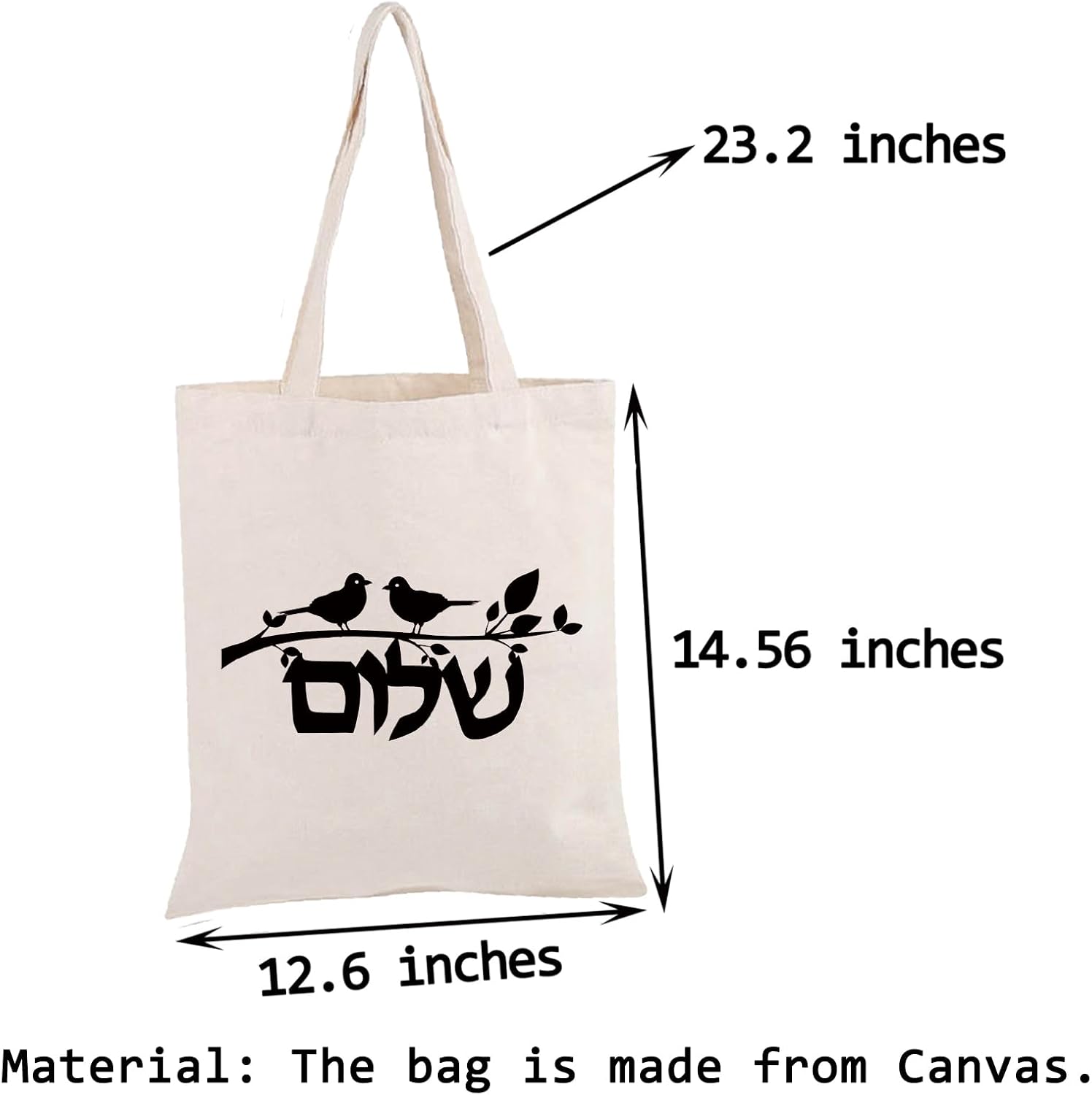 PWHAOO Jewish Symbols Tote Bag Shalom Birds Tote Bag Happy Hanukkah Gift Religious Gift image 3