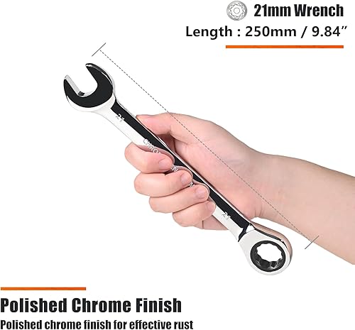 Miniatura 93 de Egofine Llave combinada de trinquete de 7/16 pulgadas SAE, llave de engranajes de grado industrial con diseño de 12 puntos, trinquete de 72 dientes