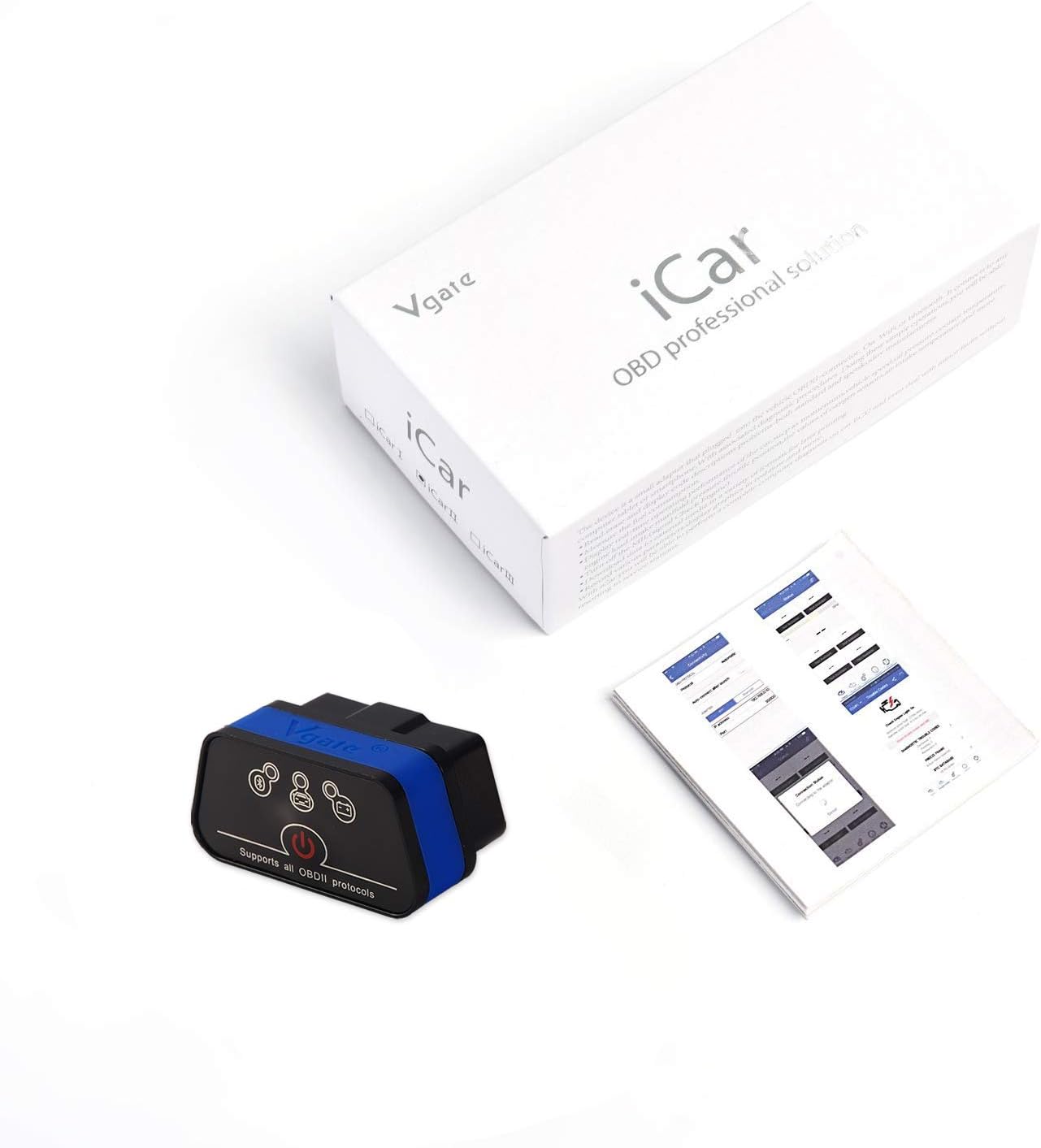 Vgate iCar2 OBD2 Scanner Scan Tools Interface Wi-Fi Adapter Check Engine Light Car Diagnostic Tool for iOS & Android Auto Sleep (Blue)