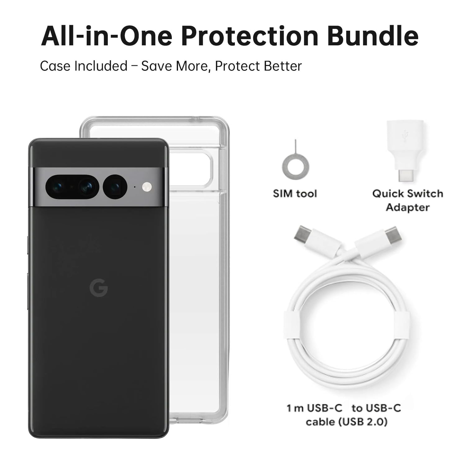 Google Pixel 7 Pro 512GB Smartphone - Unlocked Android Phones, 5G Smartphones with 12GB RAM, 6.7" QHD OLED, Triple Camera, 24-Hr Battery, Includes Clear Phone Case Bundle, Obsidian